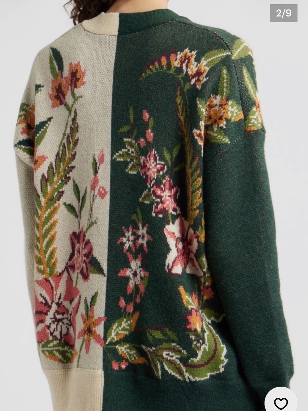 FARM Rio Green and Cream Floral Jacquard V neck beautiful cardigan!